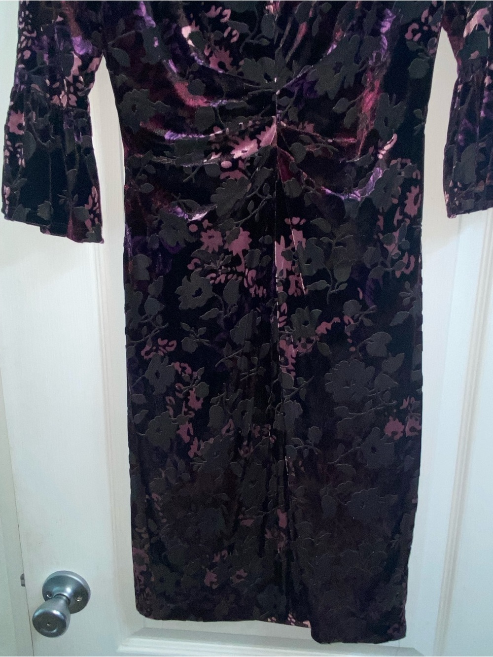 Adrianna Papell Floral Velvet Burnout Ruched Party Sheath Black Purple Dress 6 - Picture 16 of 16